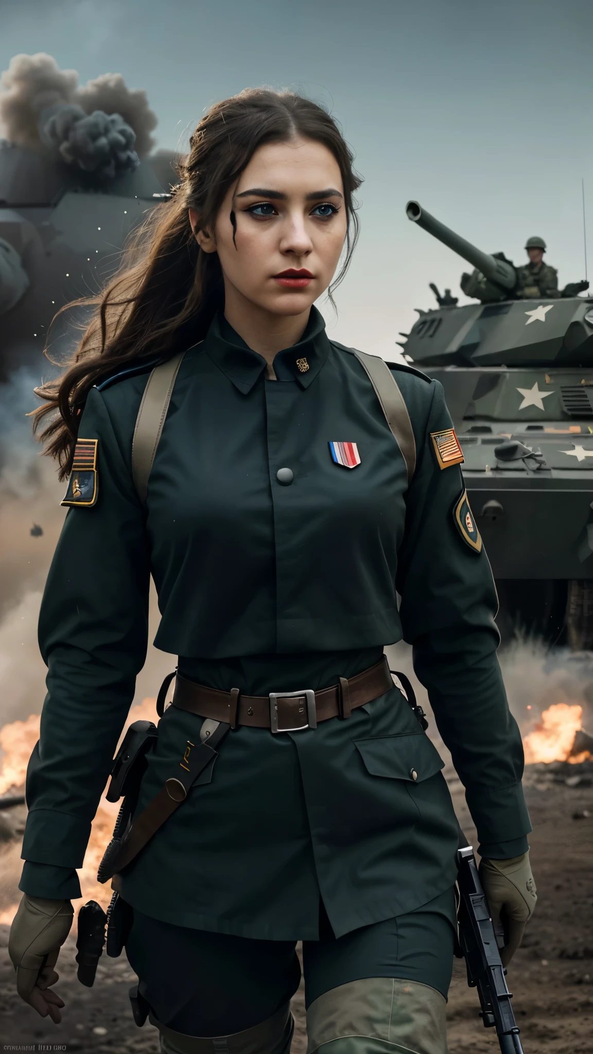 sexy female soldier, korean, Combat Uniform, Tank, Military pattern