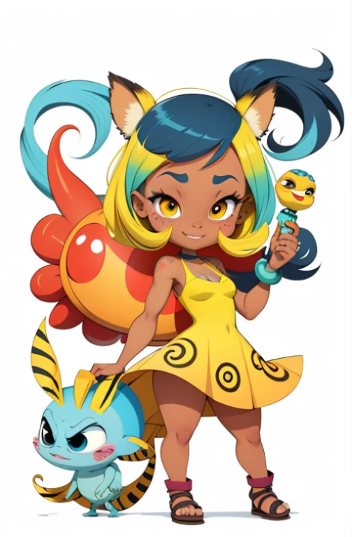 airbrushing, 4k, Comic Babes, best quality, cartoon of a woman in a yellow dress holding a Pega mask, Pega, cartoon illustration, color illustration for tattoo, cartoon art style, cartoon style illustration, color illustration, colorful illustration, cel shaded vector, chibi, colorful digital illustration, in the style of the film croods, naga, monster girl, cartoon image, Lilo and Stitch, year 2 3 0 0