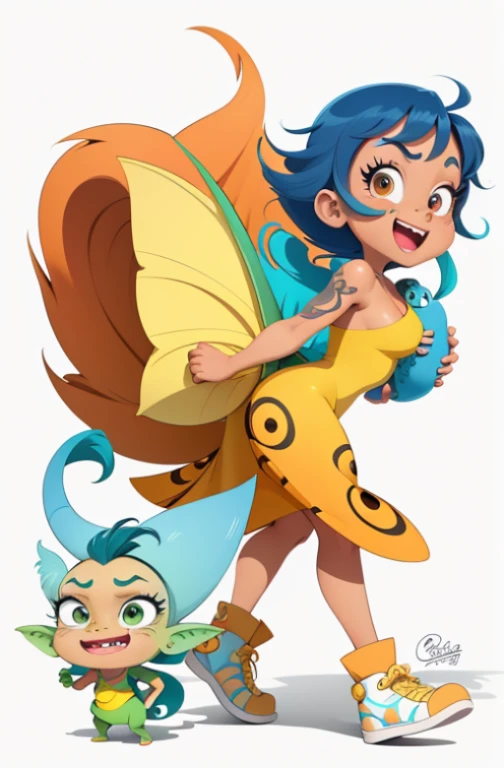 airbrushing, 4k, Comic Babes, best quality, cartoon of a woman in a yellow dress holding a Pega mask, Pega, cartoon illustration, color illustration for tattoo, cartoon art style, cartoon style illustration, color illustration, colorful illustration, cel shaded vector, chibi, colorful digital illustration, in the style of the film croods, naga, monster girl, cartoon image, Lilo and Stitch, year 2 3 0 0