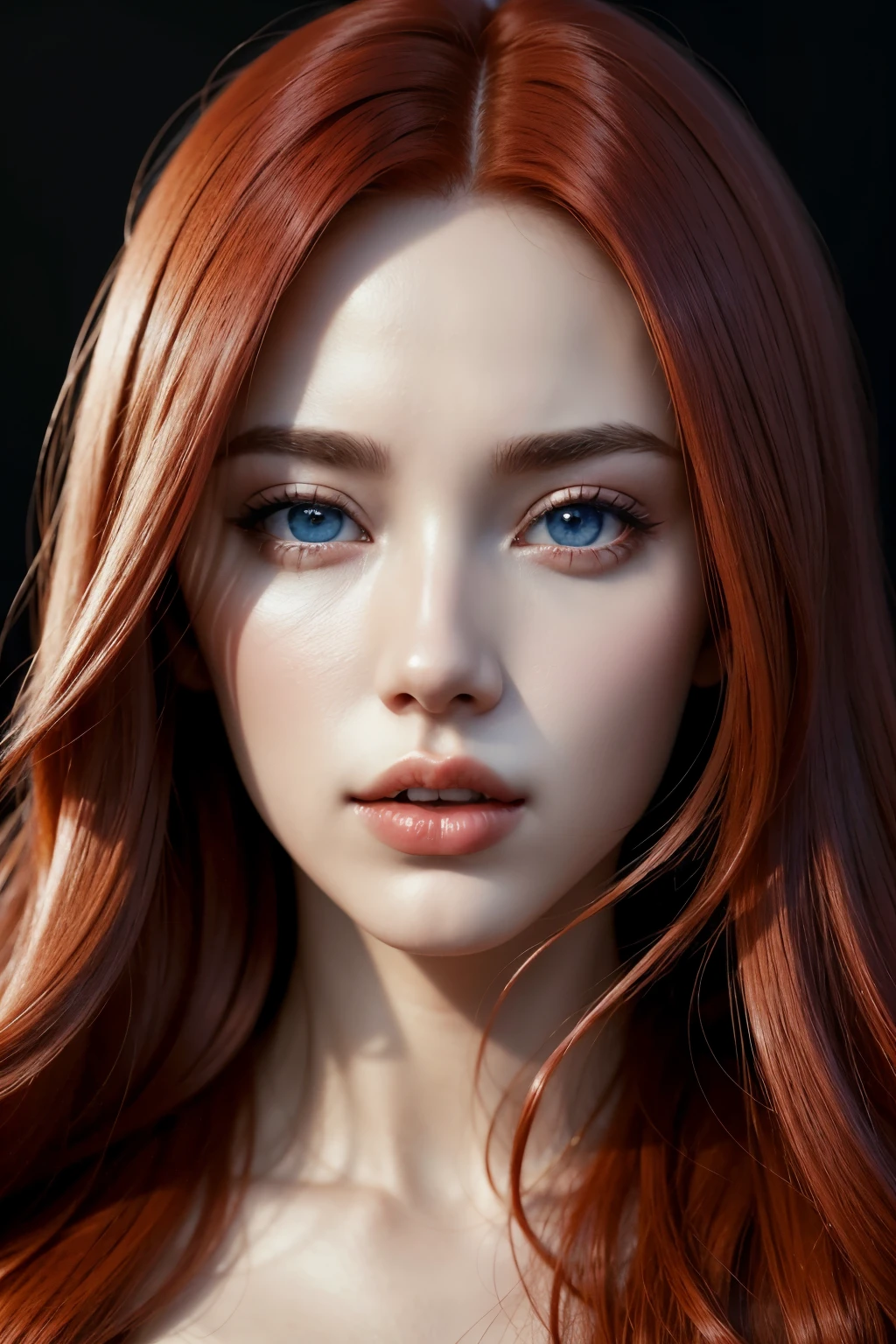 beautiful woman with red hair in her mouth chupa chups, blue eyes, Ray tracing, hyper realistic, photo realism, high detailed, unreal engine 5, 4k, hdr --ar 2:3