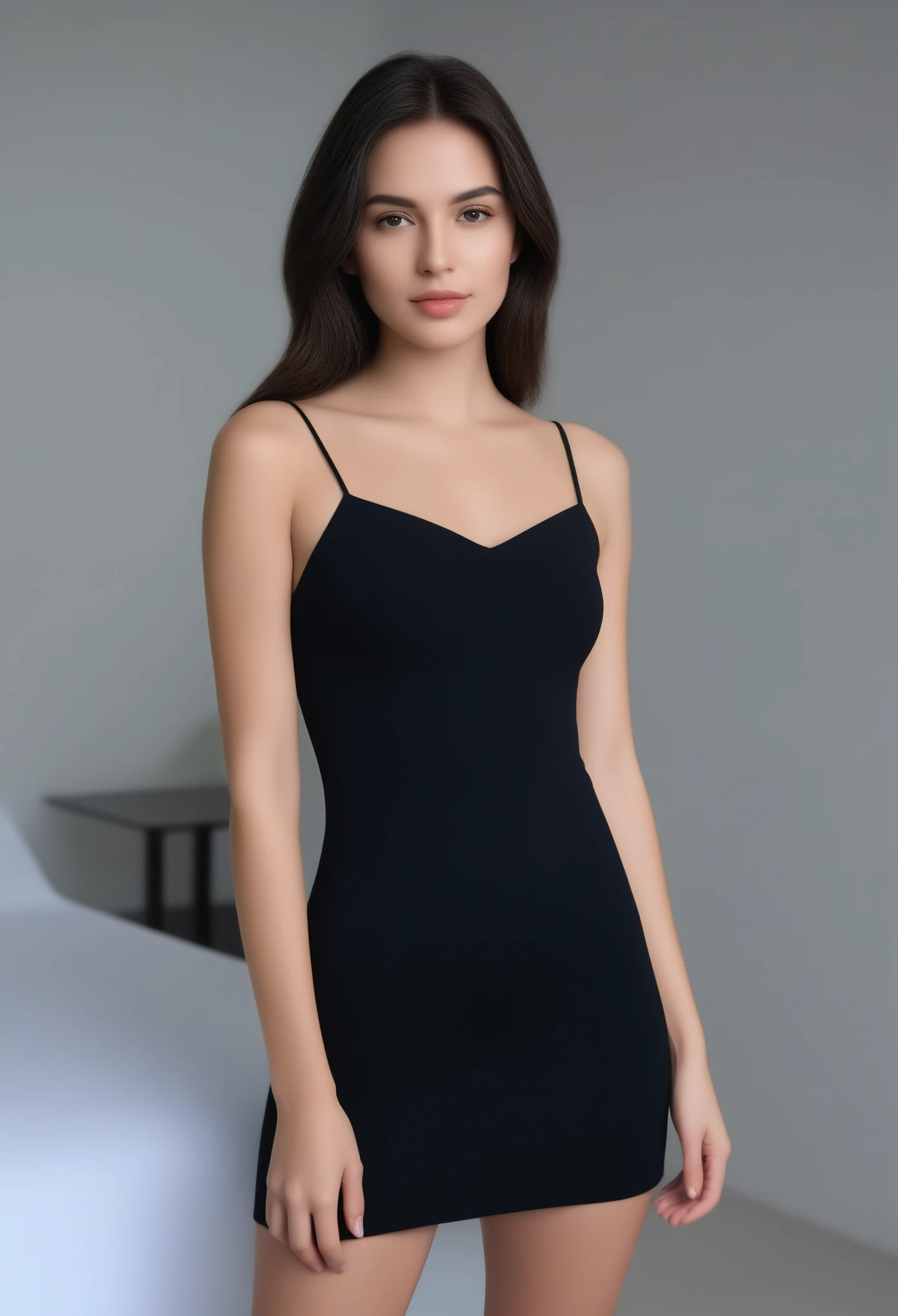 garota,russa 18 anos, bem branca, de cabelo preto fino, escorrido, liso, , pale, estilo minimalista, subversive basic,calvin klein, shein, zara, , estilo scandinava, bikini, sexy, 18 anos,, ucraniana, alta, top model, shein, magra, cabelo castanho escuro, vestido sexy preto de fenda,tirando foto com celular em frente ao espelho, banheiro minimallista , Anna Nikonova), , O ultra-detalhado, fotografia realista, Um hiper-realista, softer lighting, increase the quality of cinematic lighting, photorealistic lighting, Back lighting, luz brilhante, Aumentar a qualidade, foto caseira, 8k, Melhor qualidade, mesa, realista, O ultra-detalhado