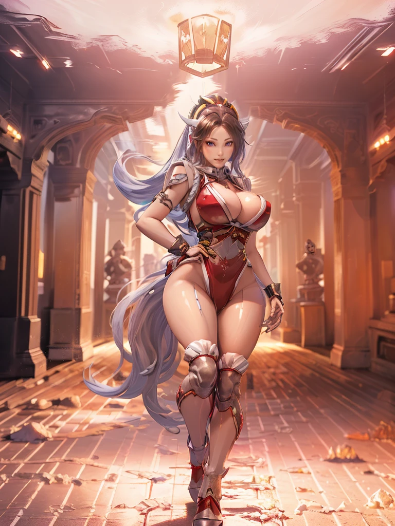 Tyran_Thai Lan, (1GIRL, ALONE, SOLO), (super detailed face), (half face mecha helm:1), (BIG BUTTOCKS, HUGE FAKE BREAST:1.3), (CLEAVAGE:1.5), (MUSCLE ABS:1.3), (MECHA GUARD ARMS, DIAMOND CORE IN CHEST ARMOR:1.3), (RED SHINY FUTURISTIC MECHA ARMORED, MECHA SKINTIGHT SUIT PANTS, MECHA GUARD ARMOR LEGS, HIGH HEELS:1.5), (MUSCULAR FEMALE BODY, GLOWING SKIN, SEXY LONG LEGS:1.1), (LOOKING AT VIEWER:1.3), (female focus:0.886), (WALKING DOWN HALLWAY OF FUTURISTIC SPACE STATION:1), (BRIGHT LIGHT WHITE_ROOM:1.3), HYPER TEXTURE, UNREAL ENGINE RENDER, PHYSICALLY-BASED RENDERING, ULTRA HIGHT DEFINITION, 16K, 1080P.