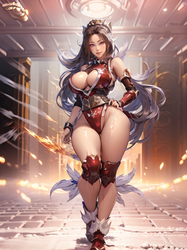 Tyran_Thai Lan, (1GIRL, ALONE, SOLO), (super detailed face), (half face mecha helm:1), (BIG BUTTOCKS, HUGE FAKE BREAST:1.3), (CLEAVAGE:1.5), (MUSCLE ABS:1.3), (MECHA GUARD ARMS, DIAMOND CORE IN CHEST ARMOR:1.3), (RED SHINY FUTURISTIC MECHA ARMORED, MECHA SKINTIGHT SUIT PANTS, MECHA GUARD ARMOR LEGS, HIGH HEELS:1.5), (MUSCULAR FEMALE BODY, GLOWING SKIN, SEXY LONG LEGS:1.1), (LOOKING AT VIEWER:1.3), (female focus:0.886), (WALKING DOWN HALLWAY OF FUTURISTIC SPACE STATION:1), (BRIGHT LIGHT WHITE_ROOM:1.3), HYPER TEXTURE, UNREAL ENGINE RENDER, PHYSICALLY-BASED RENDERING, ULTRA HIGHT DEFINITION, 16K, 1080P.
