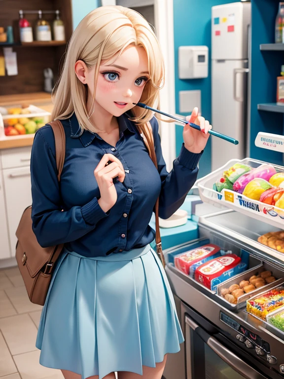 A woman，Mature，cute，pretty，white，blue，Colorful，candy，flower，shop