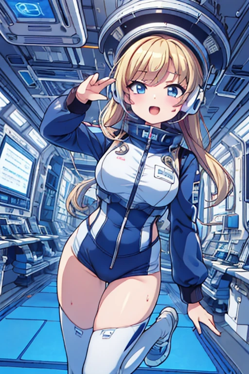 top-quality,Top image quality,in 8K,4K,masterpiece,ultra-detailliert,Beautiful,ultra-quality, best quality,high resolution, ultra-detailed,game cg,dutch angle,(acrobatic pose):5,jumping:5,(inside spacestation,)beautiful detailed eyes,five fingers,headphone,nsfw,a beauty girl,(astrovest):5,(track uniforms),wet,(steam:1.5),Running form,open open mouth,(blonde hair),(long hair):2,Navel,space_station_interior, exercise_room, futuristic, high_technology, zero_gravity_exercise_equipment, high_resolution_landscape, sleek_design, minimalistic, 8K_resolution, game_cg_style, Dutch_angle, detailed_character, track_uniform, perfect_running_form, intense_expression, detailed_eyes, determination, steam:1.5, beauty, strength, five_fingers, visible_navel, open_mouth, ultra_quality, high_resolution, ultra_detailed,astrovest