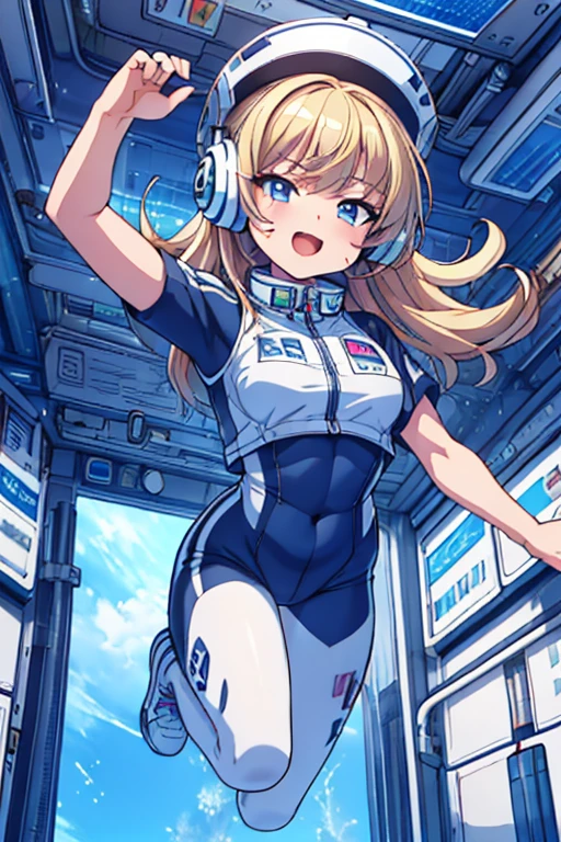 top-quality,Top image quality,in 8K,4K,masterpiece,ultra-detailliert,Beautiful,ultra-quality, best quality,high resolution, ultra-detailed,game cg,dutch angle,(acrobatic pose):5,jumping:5,(inside spacestation,)beautiful detailed eyes,five fingers,headphone,nsfw,a beauty girl,(astrovest):5,(track uniforms),wet,(steam:1.5),Running form,open open mouth,(blonde hair),(long hair):2,Navel,space_station_interior, exercise_room, futuristic, high_technology, zero_gravity_exercise_equipment, high_resolution_landscape, sleek_design, minimalistic, 8K_resolution, game_cg_style, Dutch_angle, detailed_character, track_uniform, perfect_running_form, intense_expression, detailed_eyes, determination, steam:1.5, beauty, strength, five_fingers, visible_navel, open_mouth, ultra_quality, high_resolution, ultra_detailed,astrovest