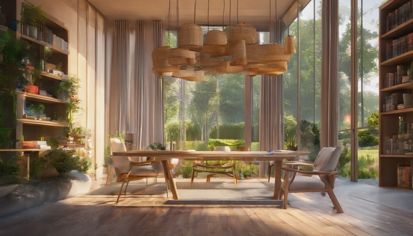 Calm, serene setting - perhaps a library or a tranquil garden.