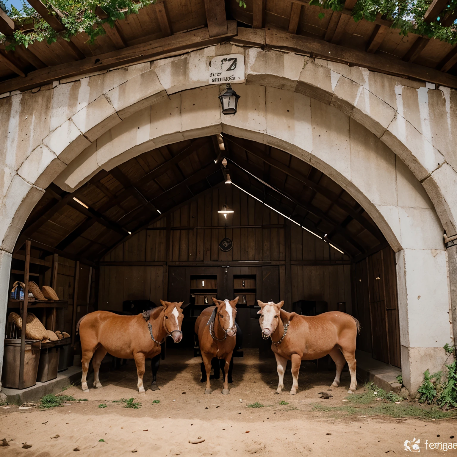 Create the image with the name Empório dos Grãos ,with animal figures and horseshoes for grain store and feed for chickens and pigs