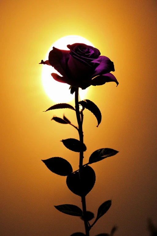 silhouette rose flower、silhouette One Rose、delusional、Poisonous Rose、Crescent moon in the background、