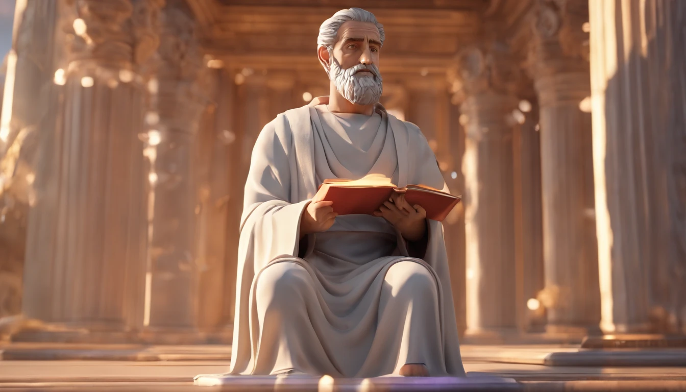 a person (Stoic philosophers) sitting comfortably, holding a book, looking contemplative
