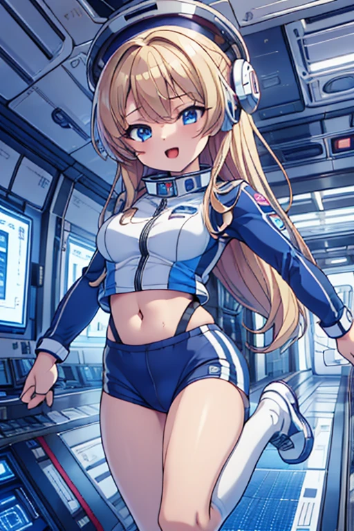 top-quality,Top image quality,in 8K,4K,masterpiece,ultra-detailliert,Beautiful,ultra-quality, best quality,high resolution, ultra-detailed,game cg,dutch angle,(acrobatic pose):5,jumping:5,(inside spacestation,)beautiful detailed eyes,five fingers,headphone,nsfw,a beauty girl,(astrovest):5,(track uniforms),wet,(steam:1.5),Running form,open open mouth,(blonde hair),(long hair):2,Navel,space_station_interior, exercise_room, futuristic, high_technology, zero_gravity_exercise_equipment, high_resolution_landscape, sleek_design, minimalistic, 8K_resolution, game_cg_style, Dutch_angle, detailed_character, track_uniform, perfect_running_form, intense_expression, detailed_eyes, determination, steam:1.5, beauty, strength, five_fingers, visible_navel, open_mouth, ultra_quality, high_resolution, ultra_detailed,astrovest