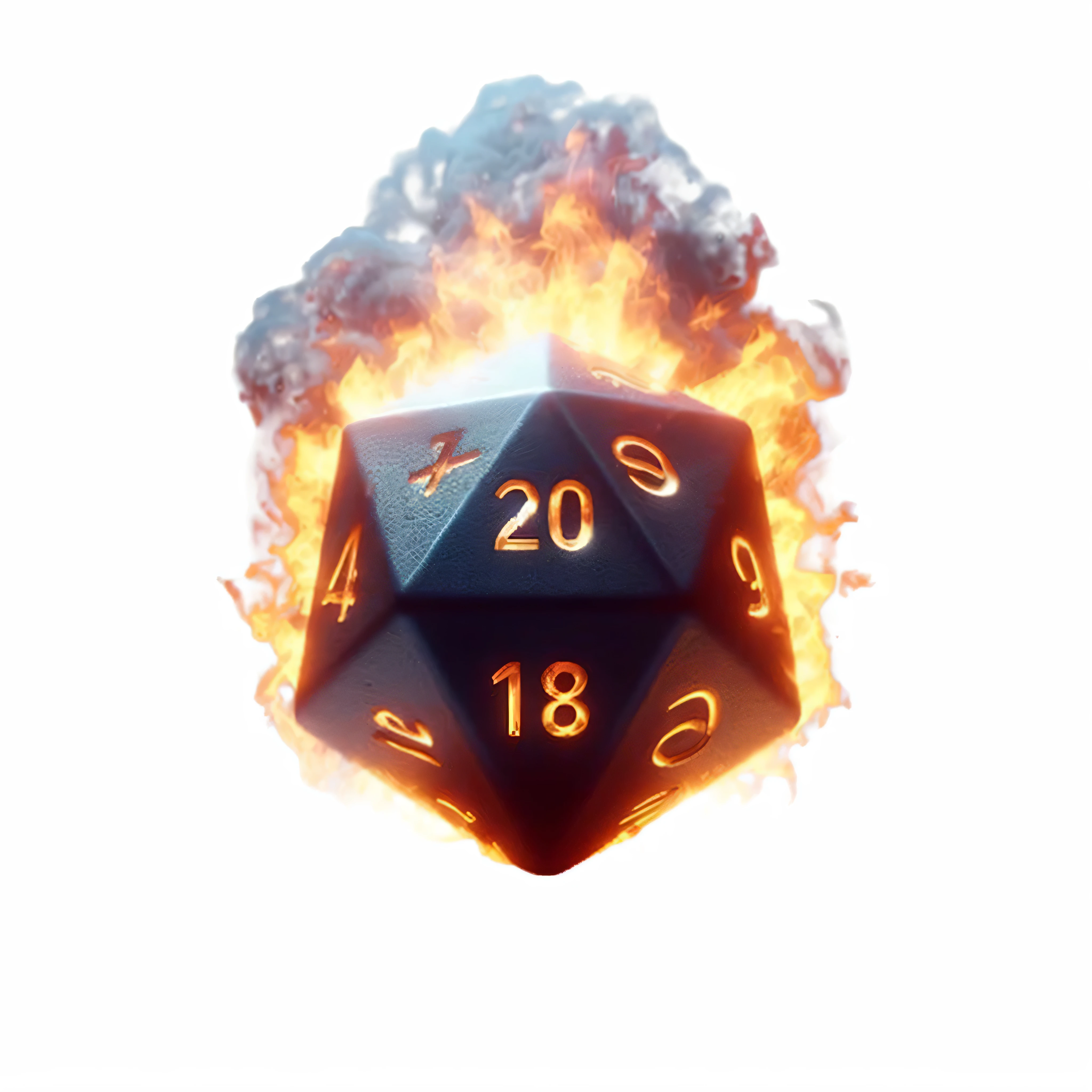 a close up of a burning d20 dice on a black background, roll 2 0, roll20, realistic explosion, fantasy d&d magic item, d & d digital painting, rpg item render, d & d fantasy digital art,