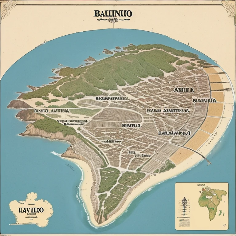  mapa antigo no formato da ilha do governo  com o nomes do bairro atual