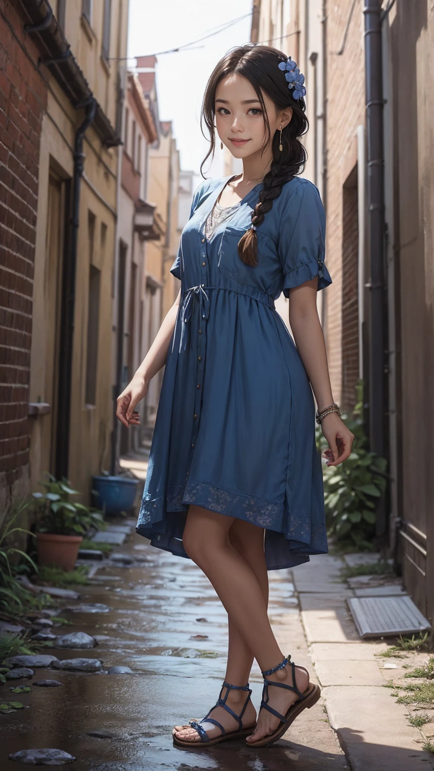 (8k、RAW Photos、Highest quality、masterpiece:1.2)、(Realistic、Realistic)、1 Girl、((China dress:1.2、Thin legs、whole body、View from the front、smile、Looking into the camera、Stand with hands on hips))、cute
