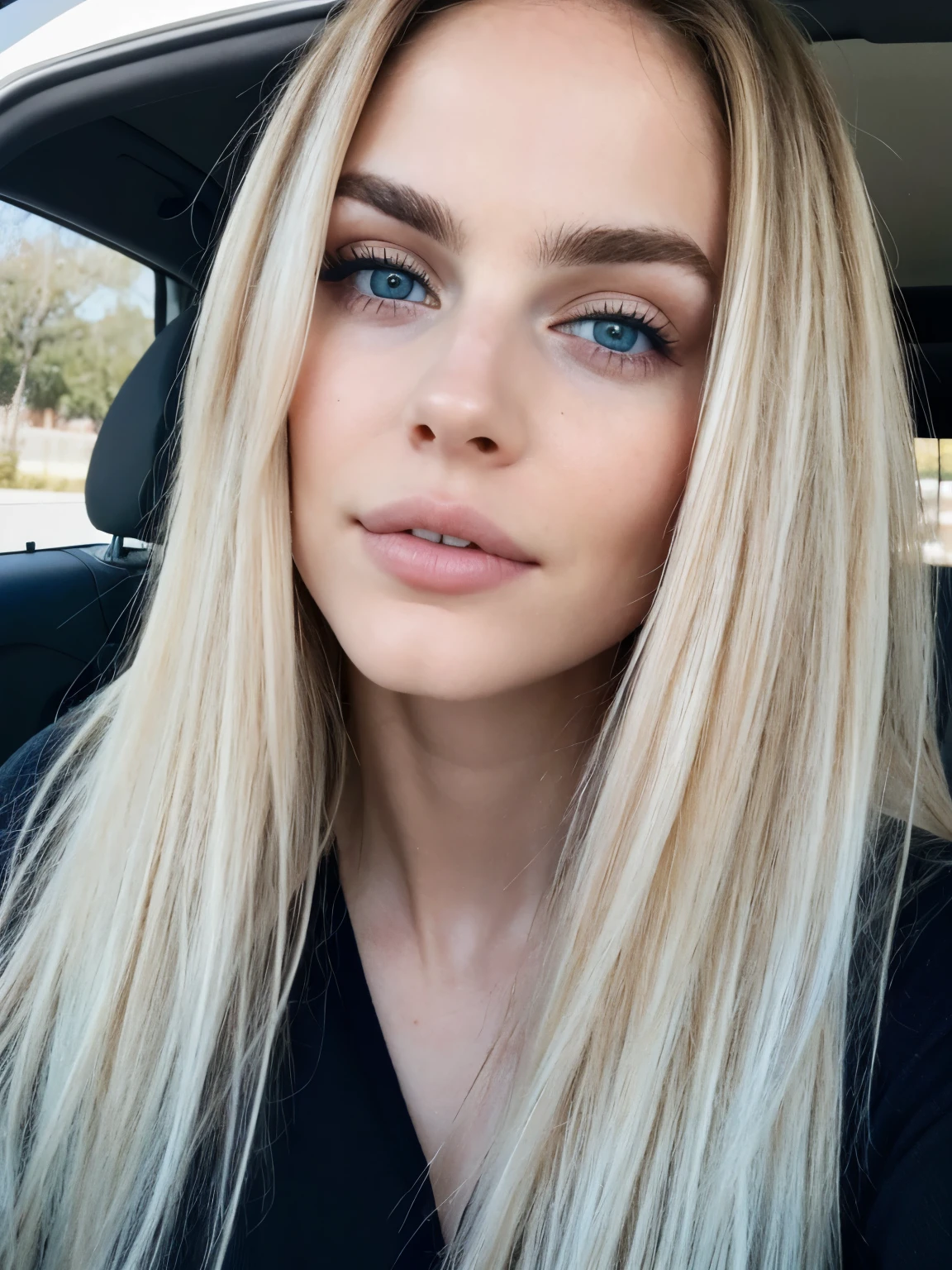 Mujer arafed sentada en un auto con un bolso al hombro., hermosa cara atractiva, Cara extremadamente hermosa, cara perfecta ), cara hermosa y atractiva, , cabello rubio y ojos azules, la mujer mas bella del mundo, muchacha atractiva, hermosa chica modelo instagram, pale, piel brillante, natural soft pale skin, ojos azules y cabello rubio, hermosa modelo femenina