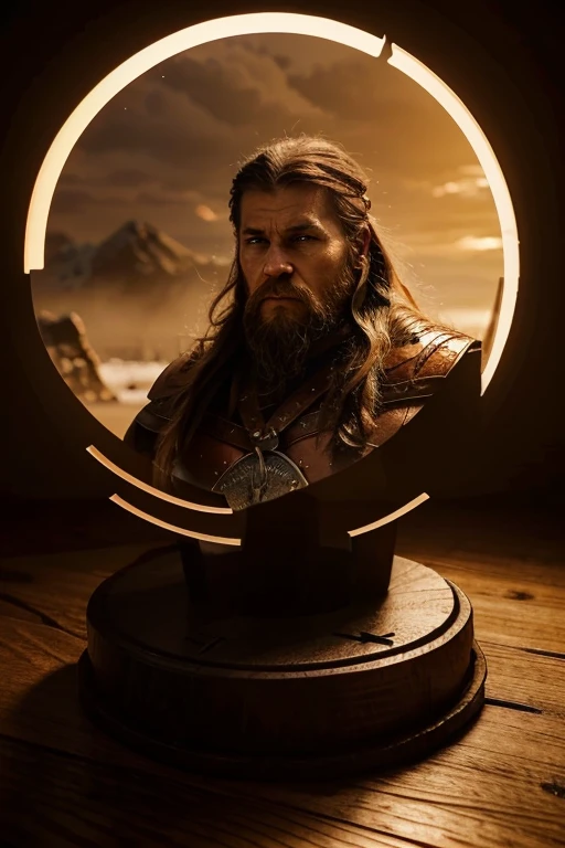 create a logo of a male character that is a viking, looks straight forward, strong, northern mythologi style. Create the character to be inside a circle shape like a coin with rune inscriptions.