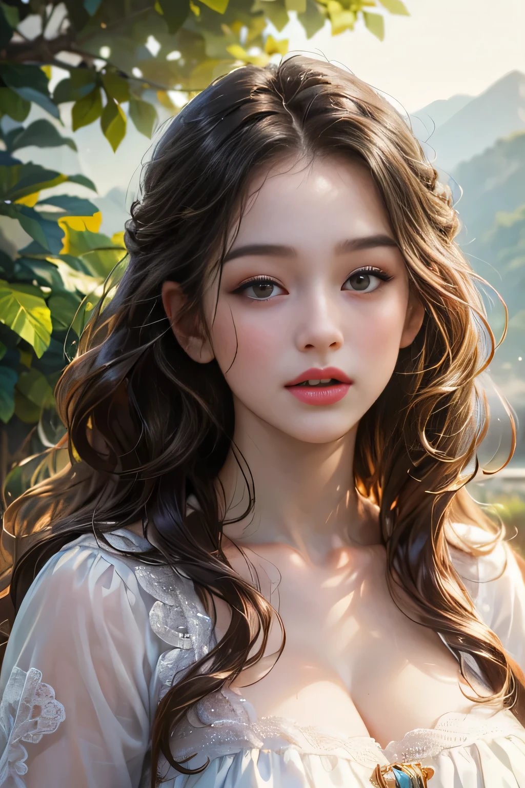 (best quality,4k,8k,highres,masterpiece:1.2),ultra-detailed,(realistic,photorealistic,photo-realistic:1.37),close-up,1-year-old baby's face,chubby cheeks,large round eyes,curls,long hair,cartoon avatar, full body, huge Breats,
