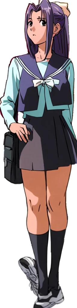 Momoko Koigakubo, a tall woman with beautiful legs, is standing in a dark blue sailor uniform with a mini skirt.。