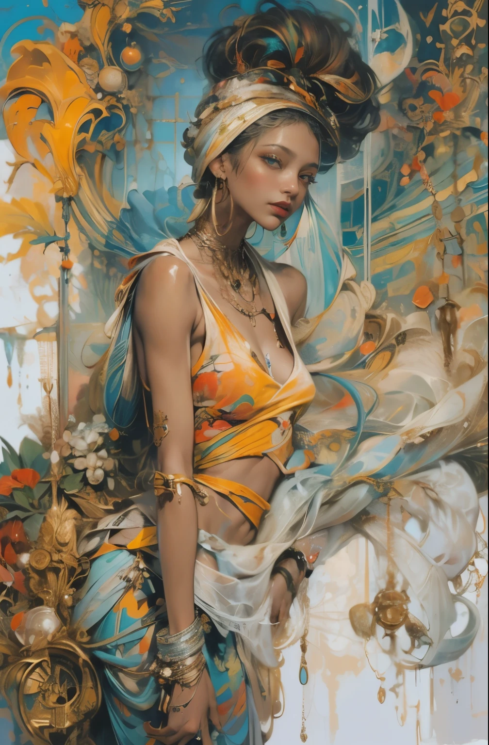 Beautiful Black Women Paintings, pretty much beautiful face, hip hop, soulful, Avant-garde, Queen of the Streets, check it out, Ultra-detailed paintings inspired by WLOP, art station trends, fantasy art, A complicated mess, The art of hitting, wallop art, WLOP |, wallop style, beautiful character drawings, Wlop painting style, WLOP | germ of art, Unparalleled Beauty Tumbler, figurative art, intense watercolor, watercolor detailed art, watercolor splash, surreal, avant-garde pop art, Beautiful and expressive paintings, Beautiful artwork illustration, very colorful tones, wonderful, cool beauty, masterpiece, highest quality, official art, women only, sharp outline, best shot, vector art, Written by Sandra Chevrier, dave mckean、By Richard Avedon、Written by Makiezi Kusiala, luminous design