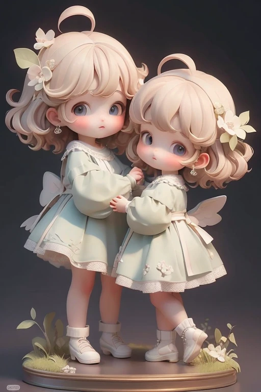 In the heart of the frame, two baby heads peek out from a whole body figure, devoid of any background or light shadow. The cartoon style drawing captures each expressive detail, as they take hesitant steps, one after the other, with an unwavering determination in their eyes. The simplicity of the design makes way for the lively energy of their personalities to shine. With no distractions, the attention solely rests on these cherubic siblings as they embark on their journey, allowing for an enchanting connection to be formed between the observer and the artwork.