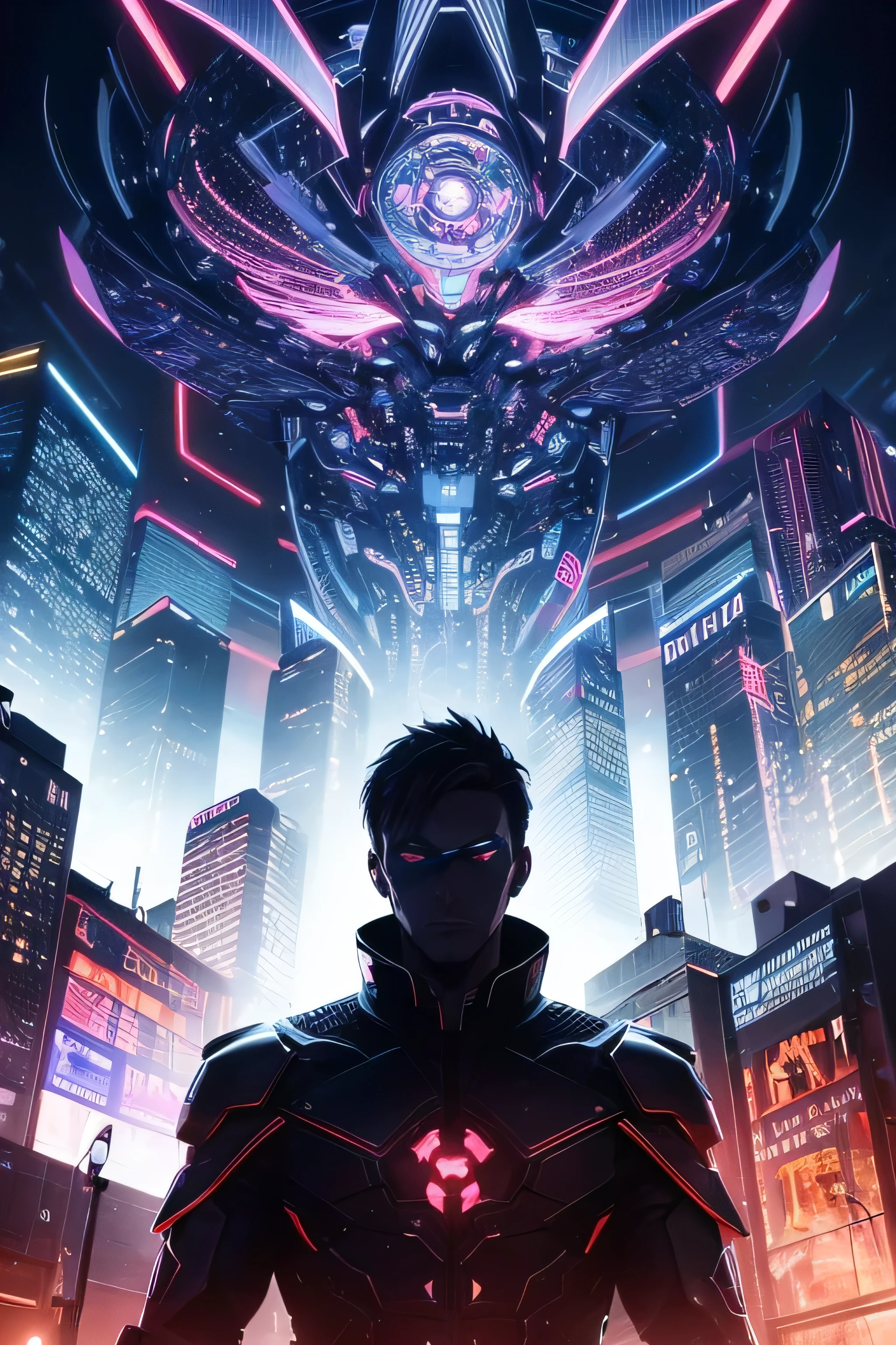 The cover depicts a sprawling urban landscape bathed in neon lights and futuristic skyscrapers, evoking the setting of the story. In the center stands the protagonist, surrounded by swirling energy and glowing symbols representing the system. Behind the protagonist looms a mysterious figure shrouded in shadows, hinting at the challenges and adversaries they will face. The overall aesthetic is modern yet mystical, drawing readers into a world of intrigue and adventure.