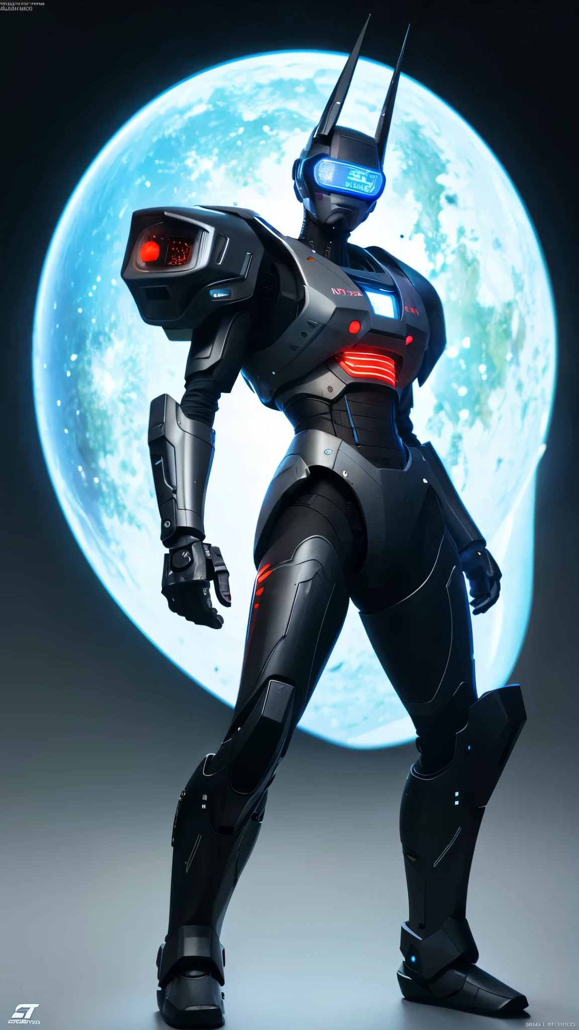 Standing Mecha, Full body front, simple_background, white_background, Reggie Steele, metallic, Black sand, Laser sight, Outec, SF, stylized, Ghibli, フラットなモノクロfigure面, realistic light and shadow, cyber punk, futuristic, digital art, highest quality, Graphic Animation, software, star sector, SF style, High-tech products, SF, fantasy, Extremely detailed, digital painting, art station trends, concept art, sharp focus, figure,