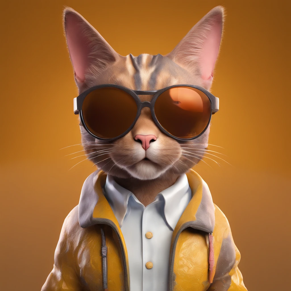 Perfect centering, serious muscular cat, wearing jacket, coch stav ,he look wearing sunglasses, wearing headphones, joy, standing position, abstract beauty, centered, looking at camera, facing camera, approaching perfection, dynamic, highly detailed, smooth, sharp focus, 8K