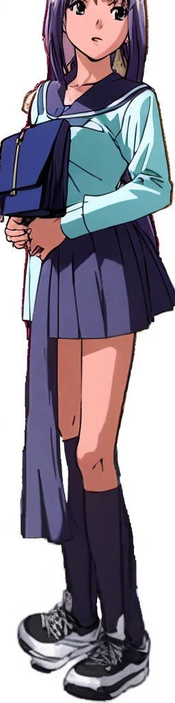 Momoko Koigakubo, a tall woman with beautiful legs, is standing in a dark blue sailor uniform with a mini skirt.。