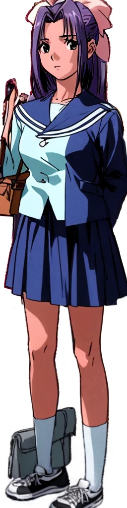 Momoko Koigakubo, a tall woman with beautiful legs, is standing in a dark blue sailor uniform with a mini skirt.。