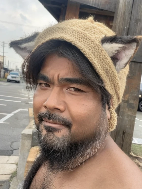 Indian with a wolf skin on his head  
