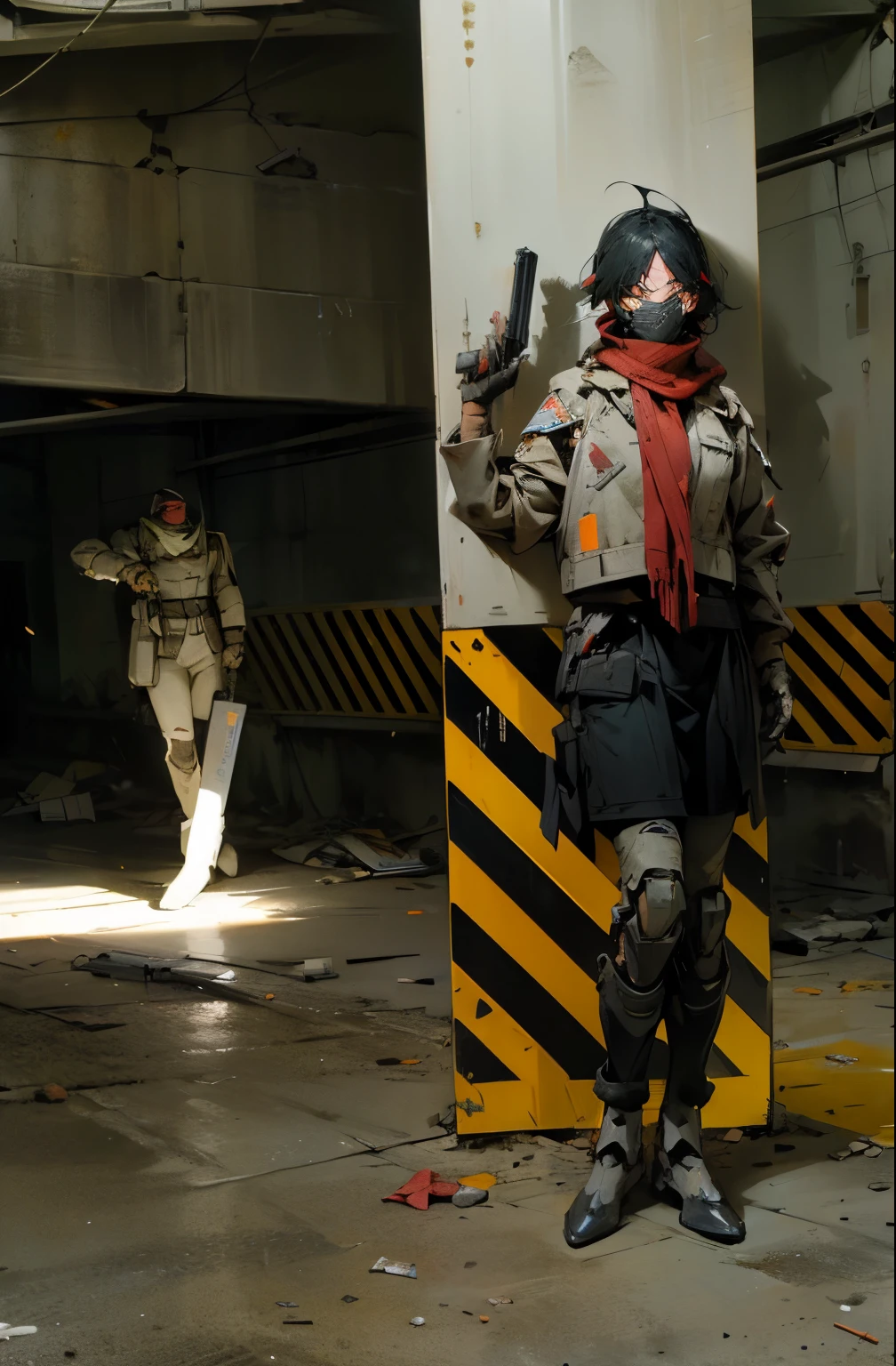 (Best quality, 8k, 32k, Masterpiece, UHD:1.2) "Transform the image into a dystopian 1980s-style battlefield building, where a futuristic robotic soldier prowls in search of an unseen enemy:
Envision a war-torn urban environment reminiscent of the gritty cityscapes depicted in 1980s science fiction films. The building should be dilapidated and scarred by battle, with crumbling concrete walls and shattered windows.
Use dynamic lighting to create dramatic shadows and highlights, casting pools of light from broken windows and flickering fluorescent fixtures. The scene should be bathed in an eerie, otherworldly glow, with shafts of light cutting through the haze of dust and smoke.
Place the robotic soldier at the center of the composition, its sleek metallic form juxtaposed against the rough textures of the decaying building. The soldier should exude an air of menace and power, with glowing eyes and ominous weaponry at the ready.
Surround the robotic soldier with signs of recent conflict, such as bullet holes, scorch marks, and debris scattered across the floor. The building should feel like a battleground, with evidence of violence and destruction at every turn.
Add subtle touches of retro-futuristic technology to the scene, such as vintage computer consoles, analog control panels, and blinking LED displays. These details will help to establish the 1980s aesthetic while also reinforcing the advanced technological capabilities of the robotic soldier.
Finally, suggest the presence of an unseen enemy lurking in the shadows, perhaps hinted at by movement or sound echoing through the building. Invite viewers to share in the soldier's tense anticipation as it navigates the treacherous terrain of the battlefield building, ready to confront whatever dangers lie in wait." ((robot Soldier))