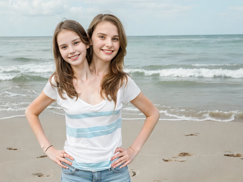 2heads, (one head young :1.5), (one head adult:1.5), (A blonde and a redhead:1.3)