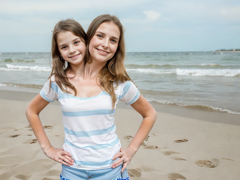 2heads, (a  girl and a 30 year old woman:1.5), (mom and daughter:1.5)