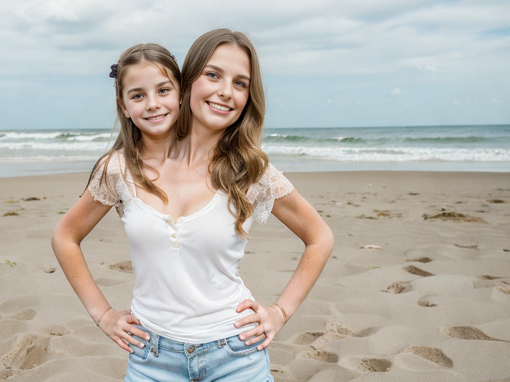 2heads, (a 10 year old girl and a 40 year old woman:1.5)