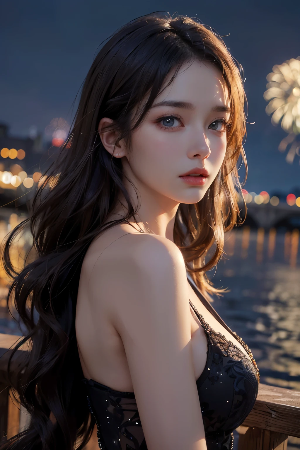 ชุดเดรสclear,See-through fabric,Light fabric,See Through,clear,18+,Nobra,big breastm,Central Tokyo,japan,อาหารjapan,Long, straight hair that reaches the bottom.,nighttime,firelight,Looks happy.,moon,bokeh,firework,Loy Krathong Festival,rocket,
drop shadow, anaglyph, stereogram, tachi-e, pov, atmospheric perspective, 8k, super detail, ccurate, best quality