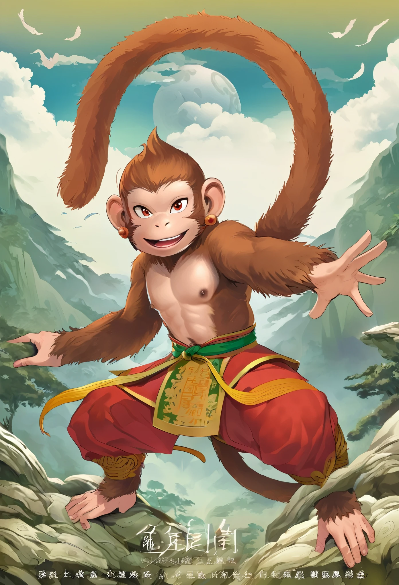 dynamic angle, top quality, best quality, High-quality illustrations, masterpiece, super high resolution, detailed background, detailed background, Monkey A Journey to the West, action, boy, girl, absurdres, perfect anatomy, expression, good lighting, cinematic shadow(kemono, furry anthro),