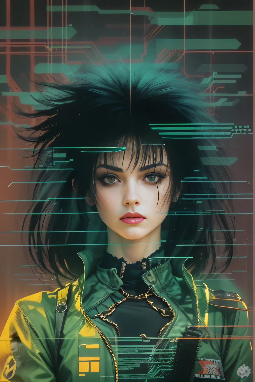 80s, 1girl, goth, siouxsie, cyberpunk,