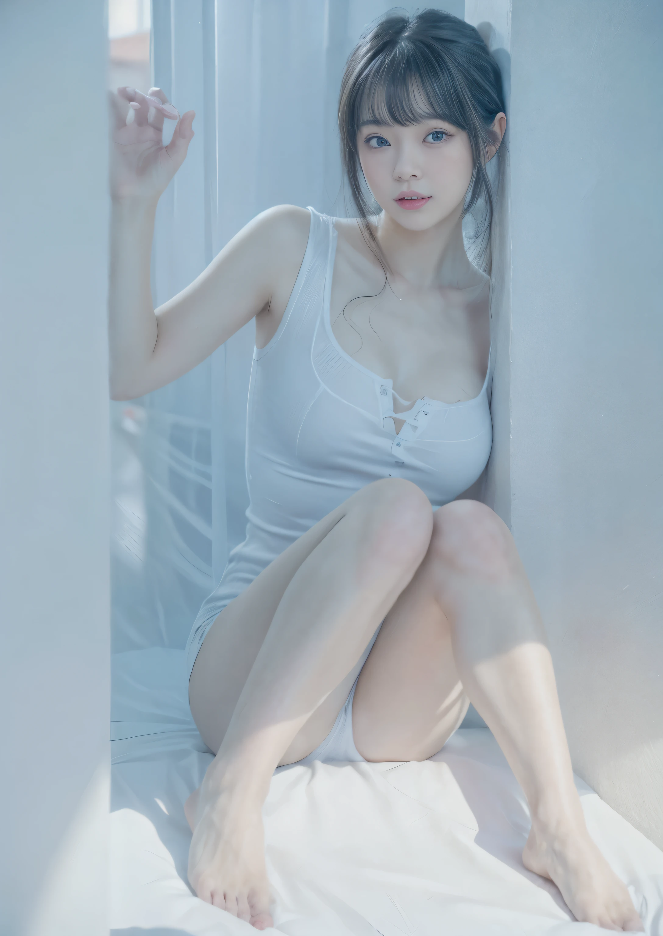 masterpiece、highest quality、(Details of both eyes)、(cute japanese woman、bangs:1.3)、23 years old、1 girl、elegant、black hair、(oraloid photo:1.4)、(huge :1.2)