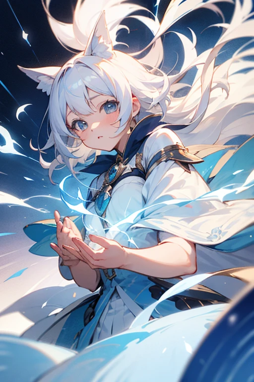 Magical girl,Magical girlのようなポーズ,whole body,white hair,Lovely