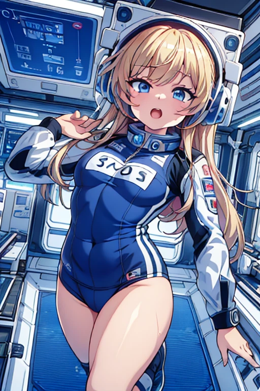 top-quality,Top image quality,in 8K,4K,​masterpiece,ultra-detailliert,Beautiful,ultra-quality, best quality,high resolution, ultra-detailed,game cg,dutch angle,(acrobatic pose):5,jumping:5,(inside spacestation,)beautiful detailed eyes,five fingers,headphone,nsfw,a beauty girl,(astrovest):5,(track uniforms),wet,(steam:1.5),Running form,open open mouth,(blonde hair),(long hair):2,Navel,space_station_interior, exercise_room, futuristic, high_technology, zero_gravity_exercise_equipment, high_resolution_landscape, sleek_design, minimalistic, 8K_resolution, game_cg_style, Dutch_angle, detailed_character, track_uniform, perfect_running_form, intense_expression, detailed_eyes, determination, steam:1.5, beauty, strength, five_fingers, visible_navel, open_mouth, ultra_quality, high_resolution, ultra_detailed,astrovest