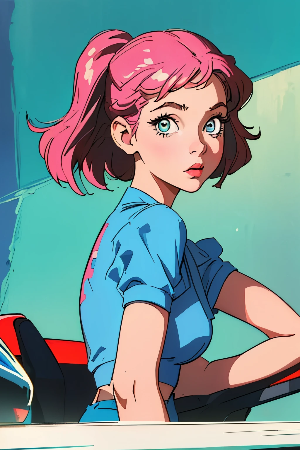 (best quality, masterpiece), 1girl, 1980s \(style\), looking at viewer, pinup \(style\), upper body,