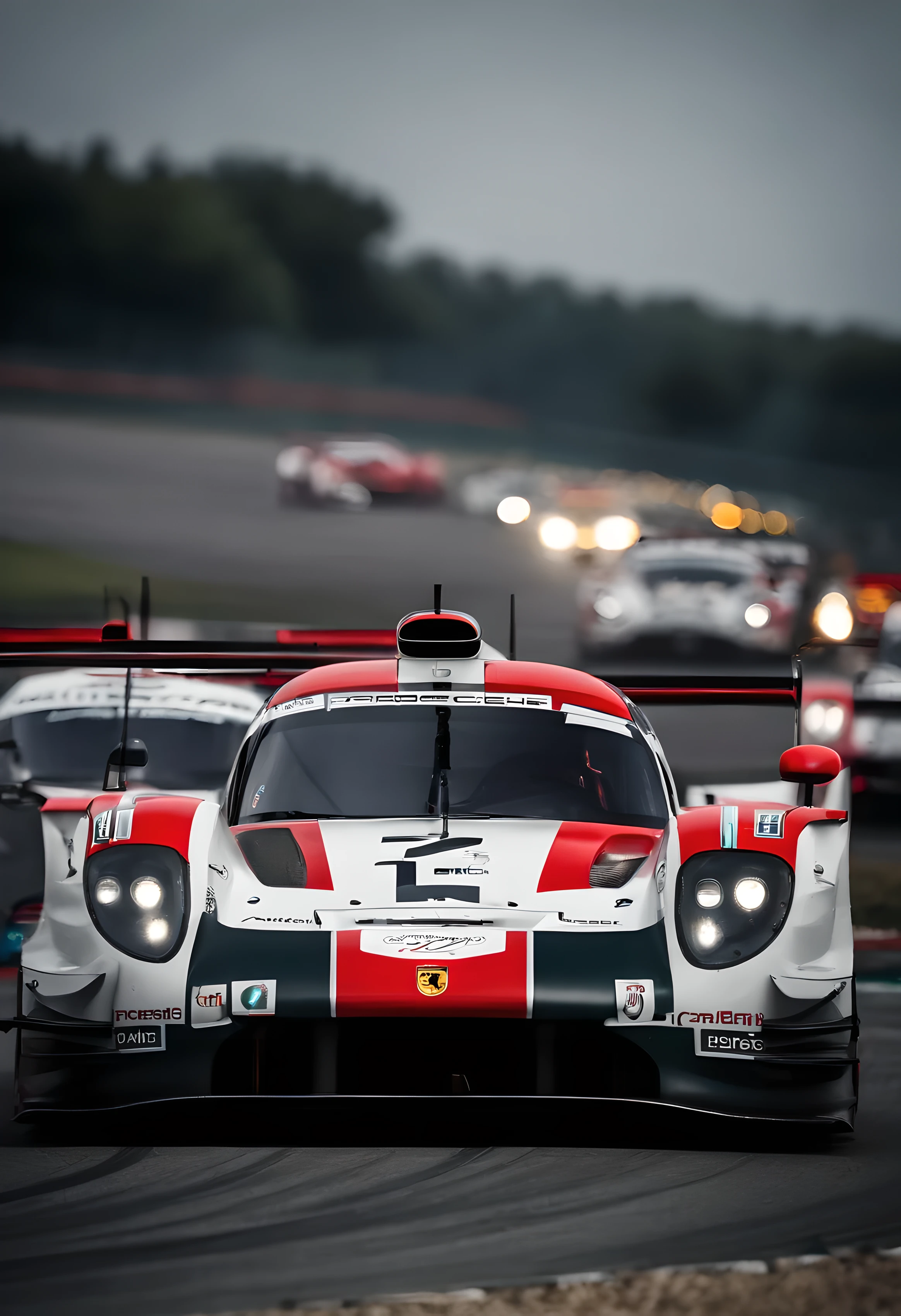 Porsche decide crear su propio equipo de carreras para derrotar a Ferrari en Le Mans. El estilo es hiperrealista, fotorrealista, cinematography, Hermoso UHD