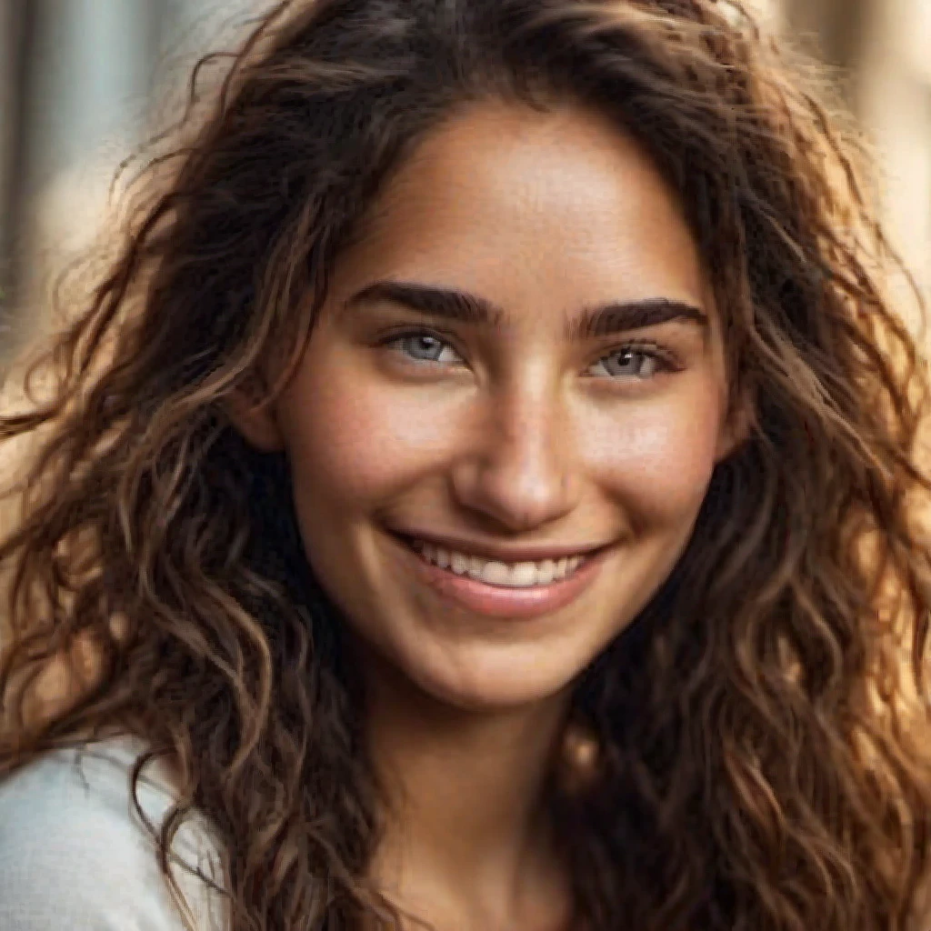 Realistic Photography, Portrait Beautiful Female, close-up, editorial photograph of a  20 year old woman), (highly detailed face:1.4) (smile:0.7)  POV, by lee jeffries, nikon d850, film stock photograph ,4 kodak portra 400 ,camera f1.6 lens ,rich colors ,hyper realistic ,lifelike texture, dramatic lighting , cinestill 800, RAW photo, (((Portrait of amazing beauty))), ((Shining white skin)), (((Shiny natural bright brunet hair)), [perfect eyes], wavy hair is its natural volume,  defined curls  hair, eyeliner, hair between the eyes, waving hair, laughter, ((masterpiece, top quality, super detailed, film light, high resolution, very detailed)), detailed background, 8k UHD digital, SLR camera, soft light, high quality, shallow depth of field, natural soft light, (perfect hands), perfect beautiful face. Huge breast.