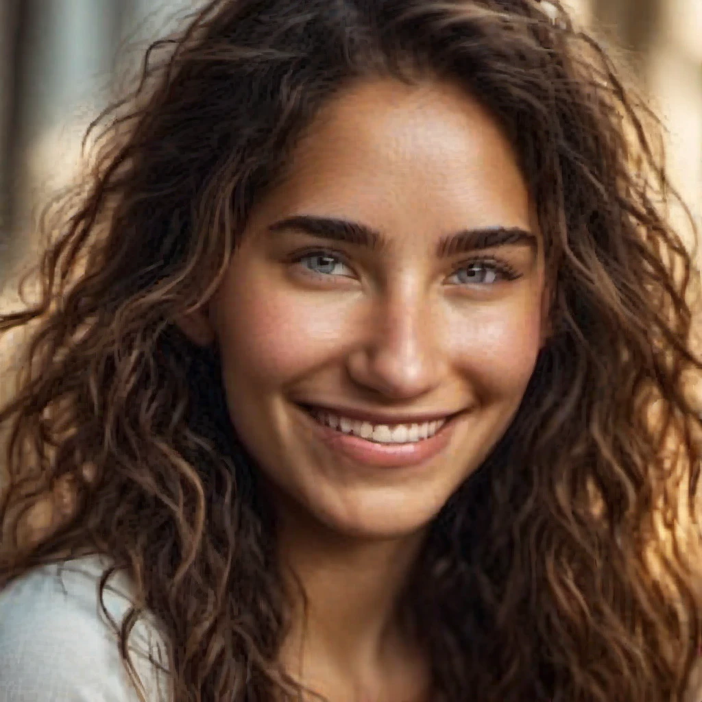 Realistic Photography, Portrait Beautiful Female, close-up, editorial photograph of a  20 year old woman), (highly detailed face:1.4) (smile:0.7)  POV, by lee jeffries, nikon d850, film stock photograph ,4 kodak portra 400 ,camera f1.6 lens ,rich colors ,hyper realistic ,lifelike texture, dramatic lighting , cinestill 800, RAW photo, (((Portrait of amazing beauty))), ((Shining white skin)), (((Shiny natural bright brunet hair)), [perfect eyes], wavy hair is its natural volume,  defined curls  hair, eyeliner, hair between the eyes, waving hair, laughter, ((masterpiece, top quality, super detailed, film light, high resolution, very detailed)), detailed background, 8k UHD digital, SLR camera, soft light, high quality, shallow depth of field, natural soft light, (perfect hands), perfect beautiful face. Huge breast.