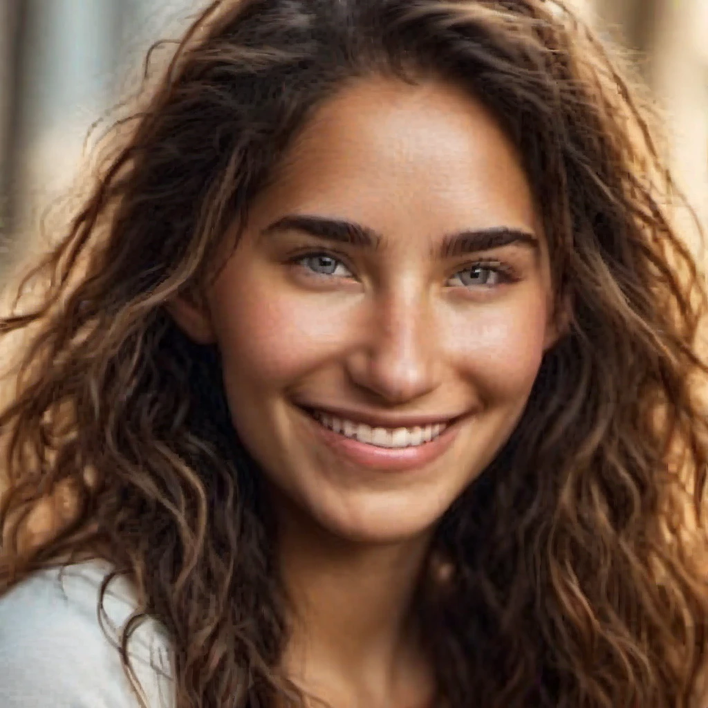 Realistic Photography, Portrait Beautiful Female, close-up, editorial photograph of a  20 year old woman), (highly detailed face:1.4) (smile:0.7)  POV, by lee jeffries, nikon d850, film stock photograph ,4 kodak portra 400 ,camera f1.6 lens ,rich colors ,hyper realistic ,lifelike texture, dramatic lighting , cinestill 800, RAW photo, (((Portrait of amazing beauty))), ((Shining white skin)), (((Shiny natural bright brunet hair)), [perfect eyes], wavy hair is its natural volume,  defined curls  hair, eyeliner, hair between the eyes, waving hair, laughter, ((masterpiece, top quality, super detailed, film light, high resolution, very detailed)), detailed background, 8k UHD digital, SLR camera, soft light, high quality, shallow depth of field, natural soft light, (perfect hands), perfect beautiful face. Huge .