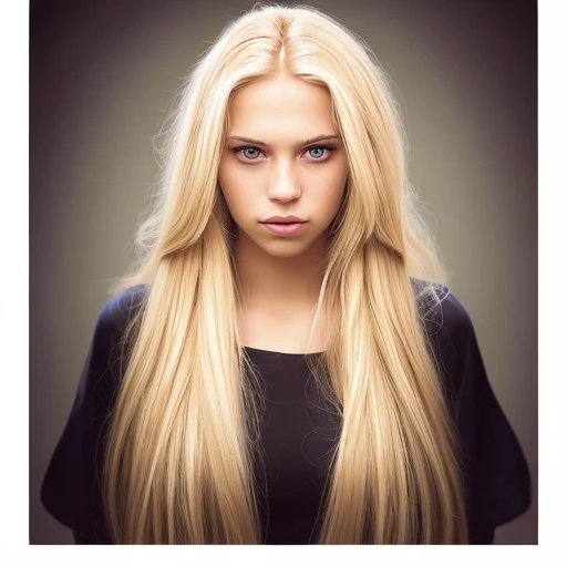 photo of an attractive blonde woman with long hair, looking at the camera, portrait photography, in the style of studio lighting, shot on Hasselblad 500 C/M --ar 73:128 --stylize 750