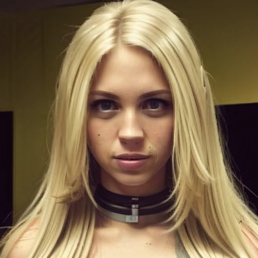 photo of an attractive blonde woman with long hair, looking at the camera, portrait photography, in the style of studio lighting, shot on Hasselblad 500 C/M --ar 73:128 --stylize 750