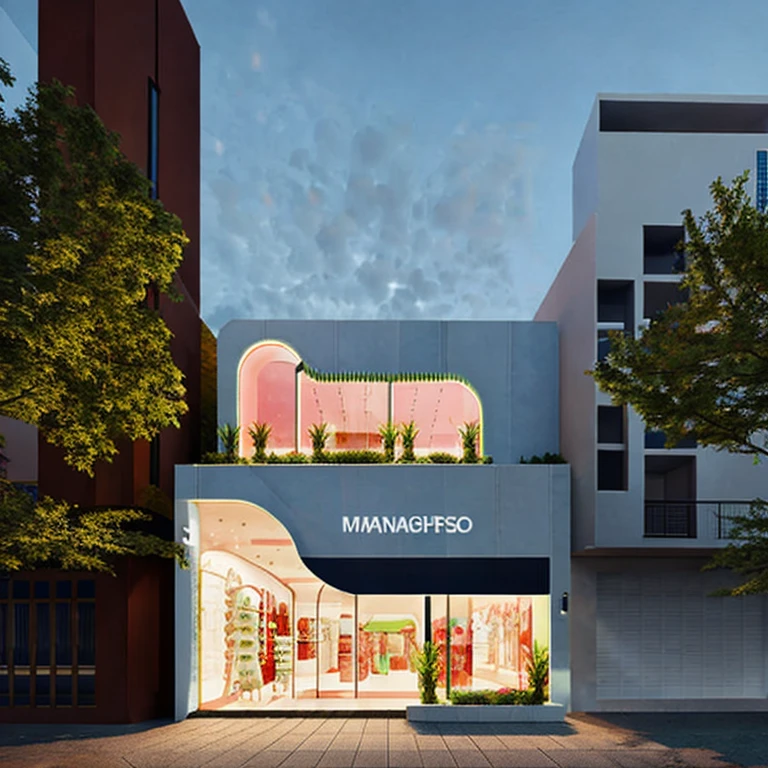 (masterpiece, best quality:1.2), exterior design, store, fashion store, vray render