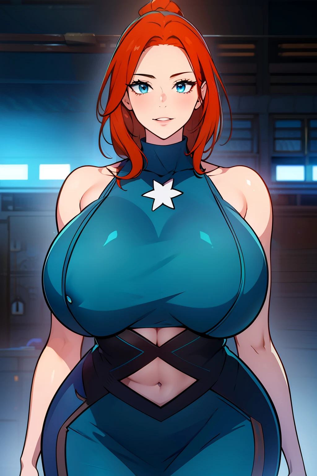 An anime-style artwork depicting ruan mei from the game Honkai star rail.
Tags: ruan mei, anime, detailed eyes, detailed lips, crop top, turtleneck, pencil skirt, smiling expression, intense gaze, glowing emblem on hand, dynamic pose, mystical background, vibrant colors, digital art, high-resolution, professional quality, gigantic breasts, (underboob : 1.4), curvy, cowboy shot, (gigantic breasts: 1.4), (blue eyes: 1.4), (orange hair: 1.4)