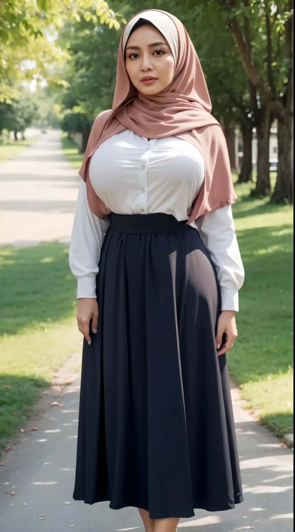 50 years Old, Hijab Indonesian mature woman, Big Tits : 66.9, Gamis, Breast out from her clothes : 1.9, at doctor office, Dark light, at Nighttime